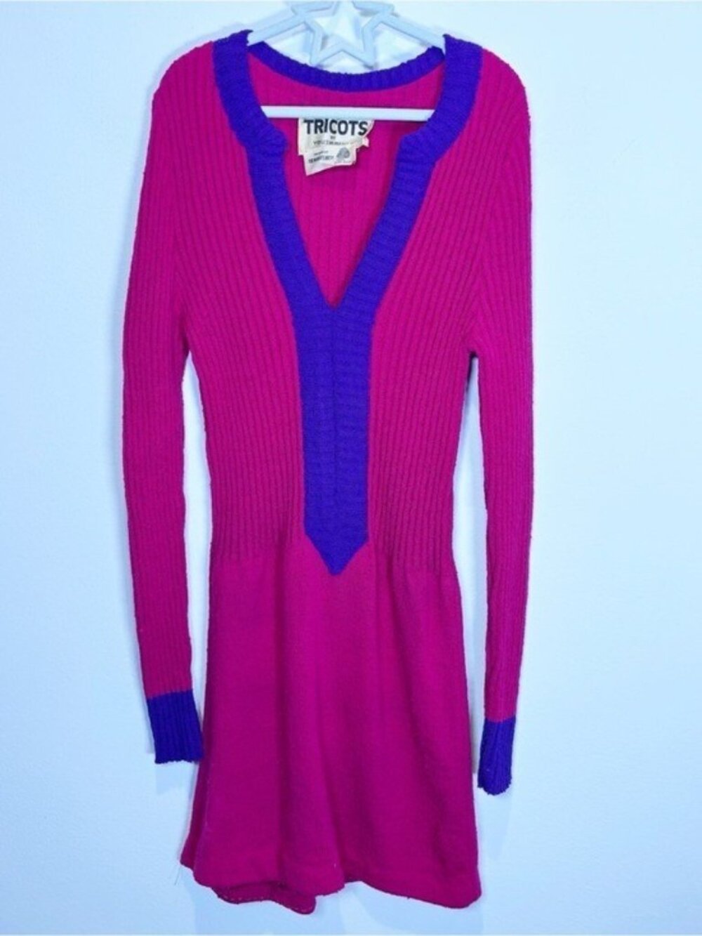 Vintage 1960s/70s Mod "Tricots by Youth Guild" Ribbed Wool Mini Dress